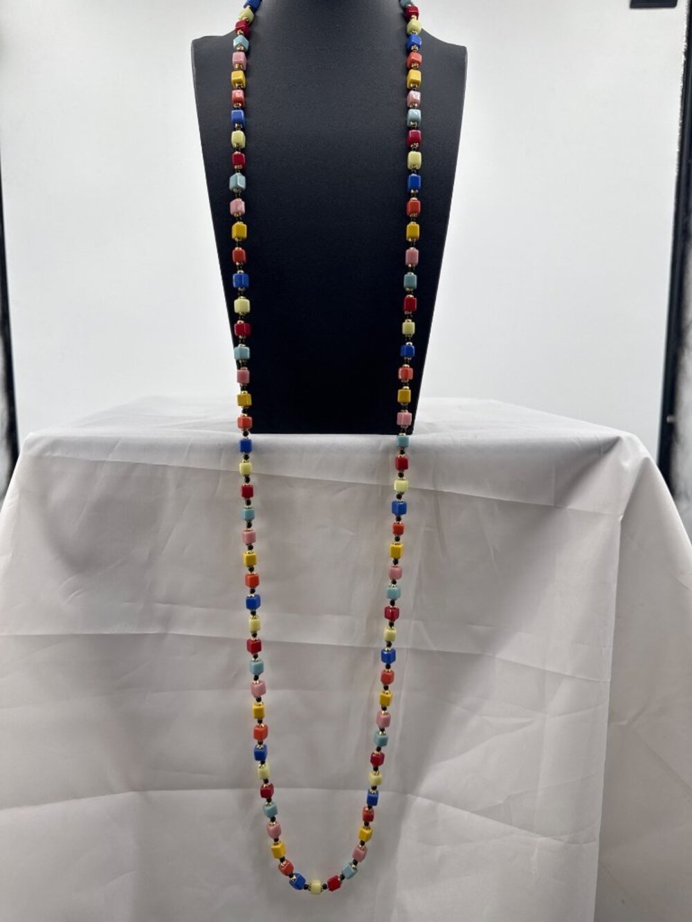 MCM Murano Italy Multi Color Cubic Glass Beads Opera Length Necklace